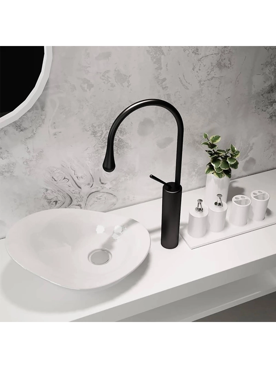 Quarvit Fleko Bohem Model Siyah Çanak Lavabo Bataryası Lavabo Musluğu Modern Tasarım Yüksek Tip Batarya Banyo Armatür