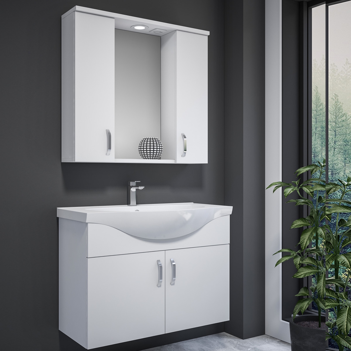 80 Cm  Asma Banyo Dolabı Klasik Beyaz