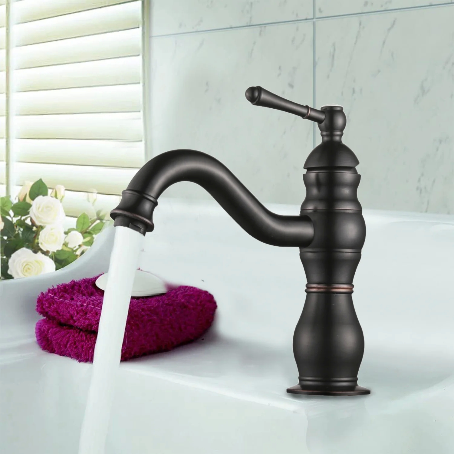 Cms Retro Siyah Lavabo Bataryası Pirinç Gövde Antik Model