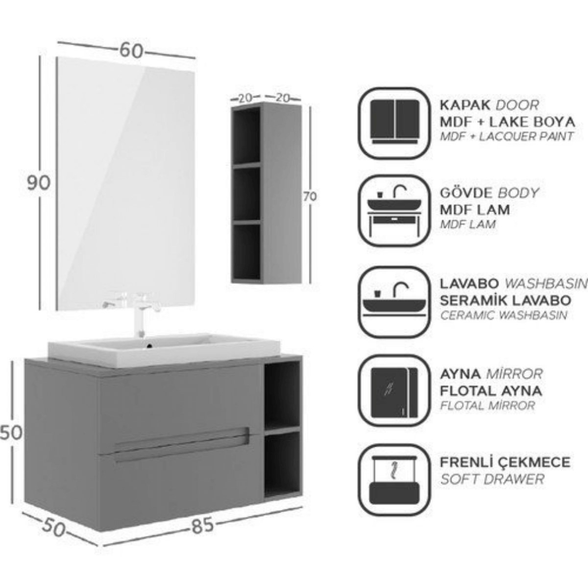 Belinza Aurora 85 cm Banyo Dolabı