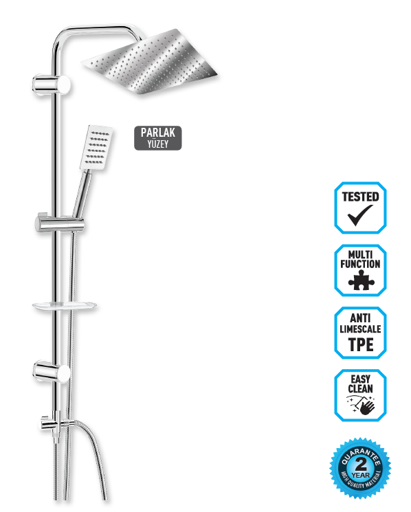 Duschco DC-0120 Quart Rain Duş Seti 304 Paslanmaz Başlık
