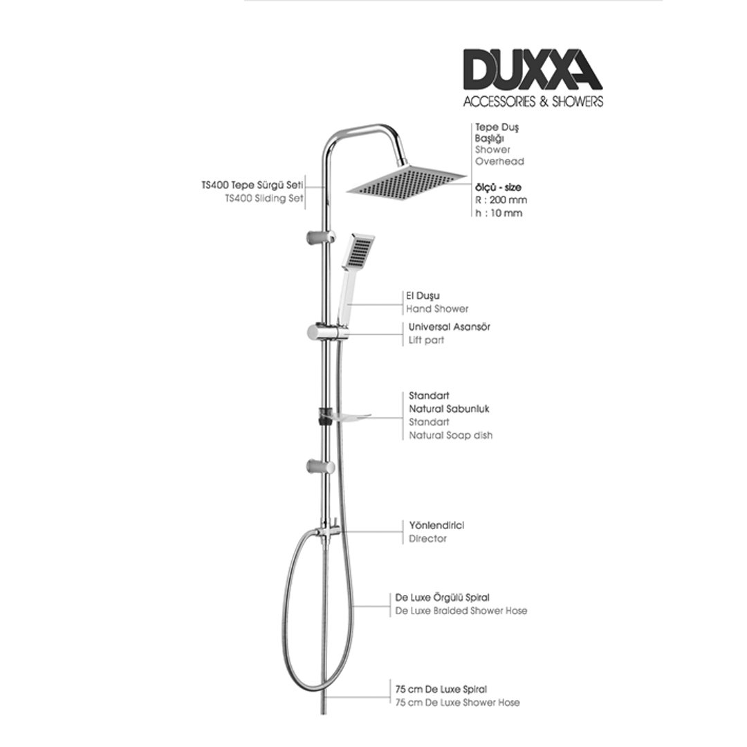 Duxxa Norma Tepe Luxe Duş Seti Yağmurlama 
