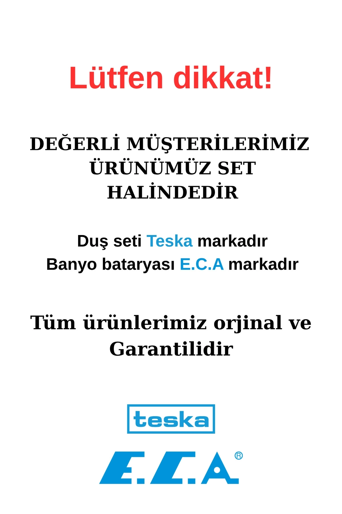 Eca Tiera Siyah Banyo Bataryası & Teska Paslanmaz Robot Duş Seti