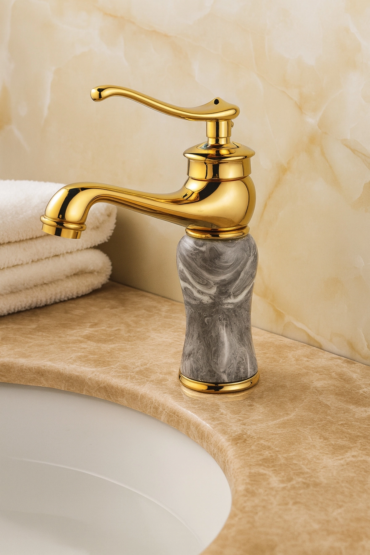 Fleko Hisar Gold Gri Lavabo Bataryası