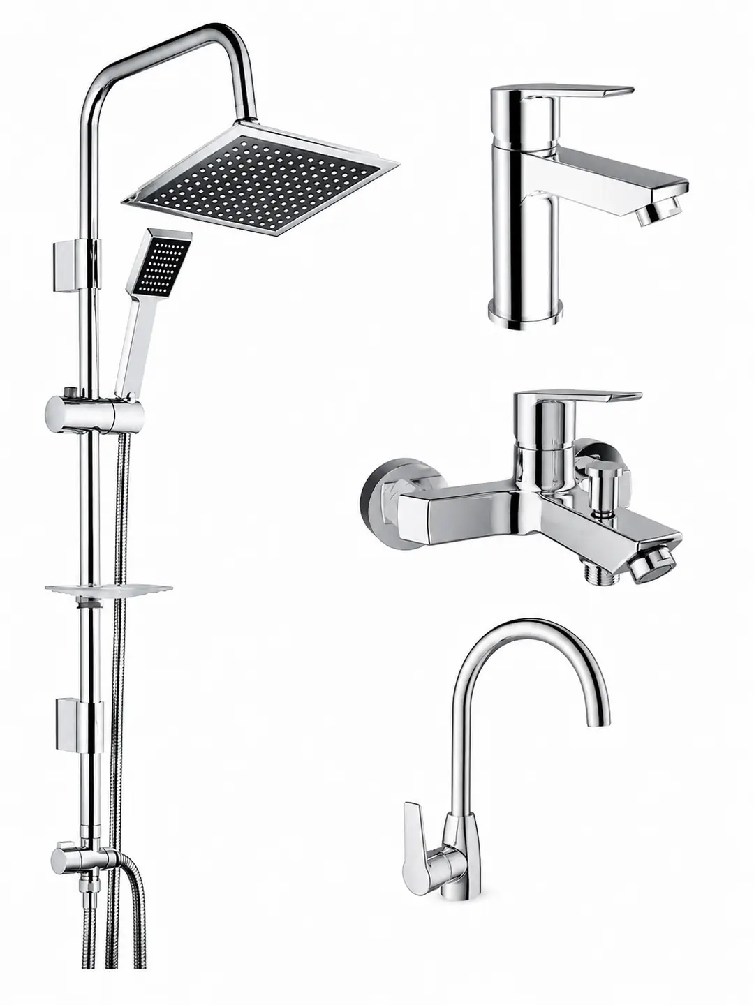 KALE Mare Banyo, Lavabo ve Mutfak Bataryası Seti & TEMA 53260 Rain Quadro Tepe Duş Seti
