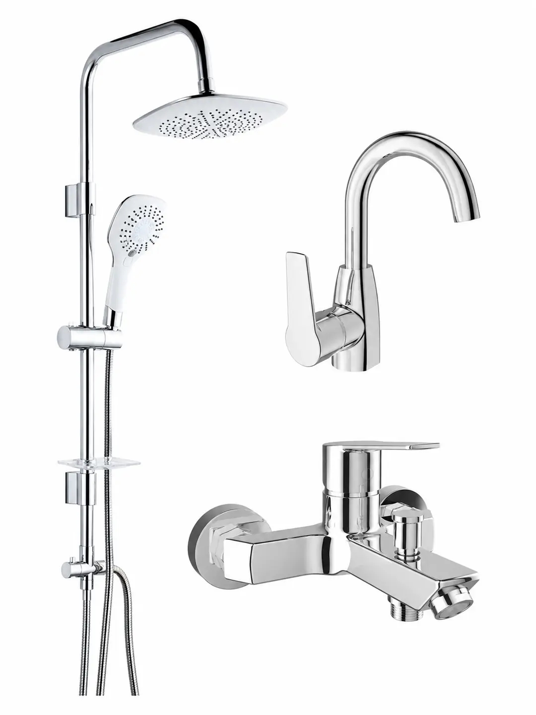 Kale Mare Banyo ve Döner Lavabo Bataryası + Tema 53270 Rain Tepe Duş Seti Krom Banyo Seti