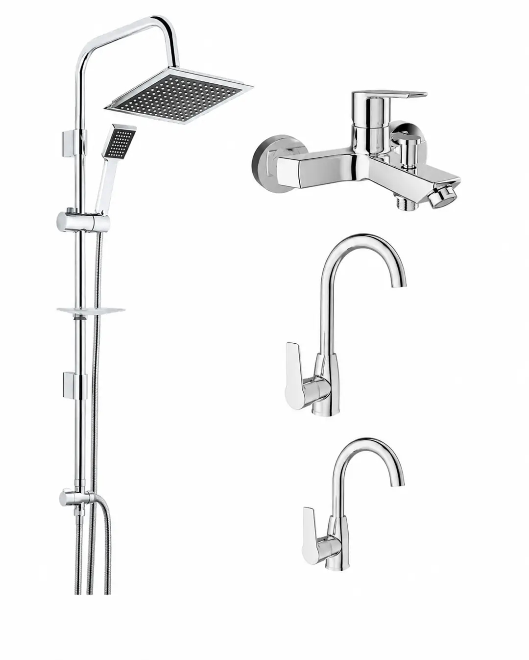 KALE Mare Banyo, Döner Lavabo ve Mutfak Bataryası Seti & TEMA 53260 Rain Quadro Tepe Duş Sistemi