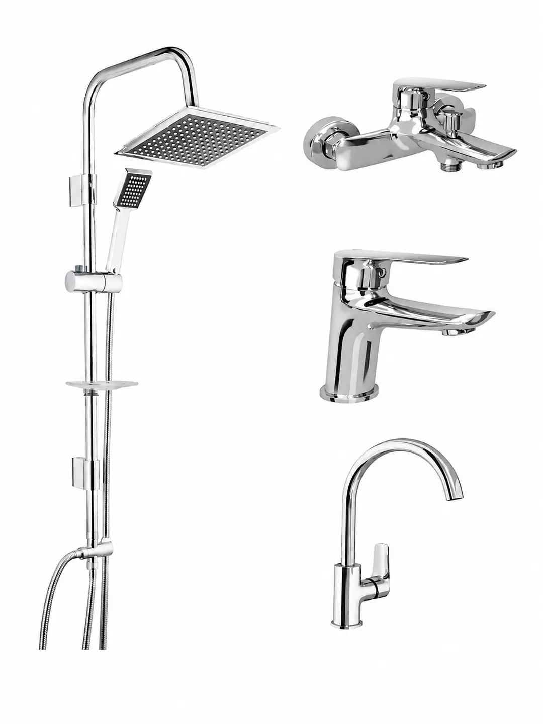 KALE Tandem Banyo, Lavabo ve Eviye Bataryası Seti & TEMA 53260 Rain Quadro Tepe Duş Seti
