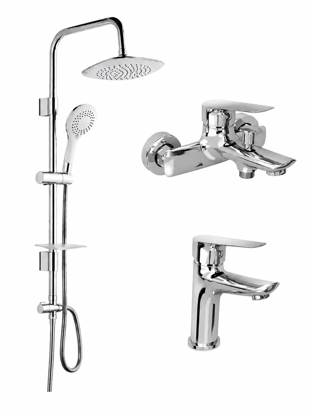 Kale Tandem Banyo ve Lavabo Bataryası + Tema 53270 Rain Sürgülü Tepe Duş Seti Krom 5+1 Fonksiyonlu Banyo Seti