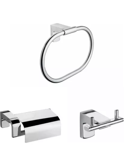 Tema Premium Yuvarlak Havluluk + Kapaklı Kağıtlık + Bornozluk 3’lü Set