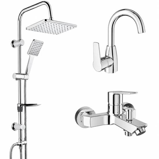 Kale Mare Banyo Bataryası, Döner Borulu Lavabo Bataryası ve Tema 53242 Rain Carismo Duş Seti
