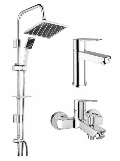KALE Mare Banyo Lavabo Bataryası ve TEMA 53260 Tepe Duş Seti – Pirinç Krom Banyo Seti