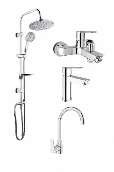 KALE Mare Banyo+Lavabo+Mutfak Bataryası ve Tema 53230 Tepe Duş Seti