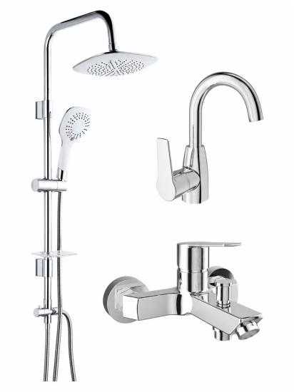 Kale Mare Banyo ve Döner Lavabo Bataryası + Tema 53270 Rain Tepe Duş Seti Krom Banyo Seti