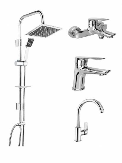 KALE Tandem Banyo, Lavabo ve Eviye Bataryası Seti & TEMA 53260 Rain Quadro Tepe Duş Seti