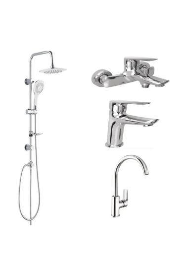 Kale Tandem Banyo, Lavabo ve Mutfak Bataryası + Tema 53270 Rain Tepe Duş Seti