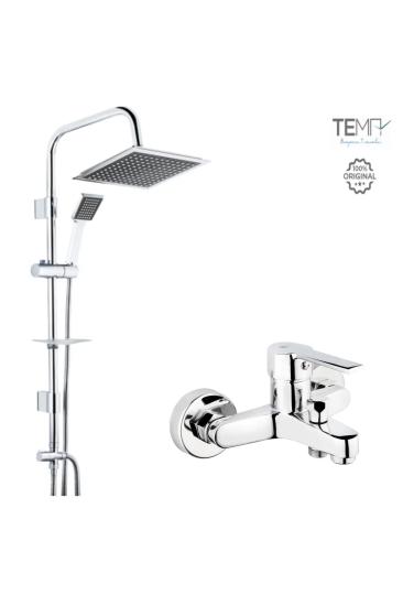 Tema Flora Banyo Bataryası + Tema 53260 Rain Quadro Tepe Duş Seti