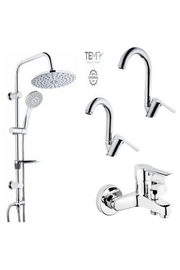 Tema Flora Banyo, Lavabo ve Mutfak Bataryası + Tema 53230 Rain Tondo Tepe Duş Seti