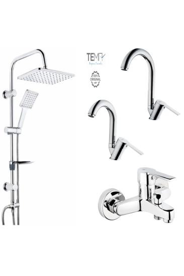 Tema Flora Banyo, Lavabo ve Mutfak Bataryası + Tema 53242 Rain Carismo Duş Seti