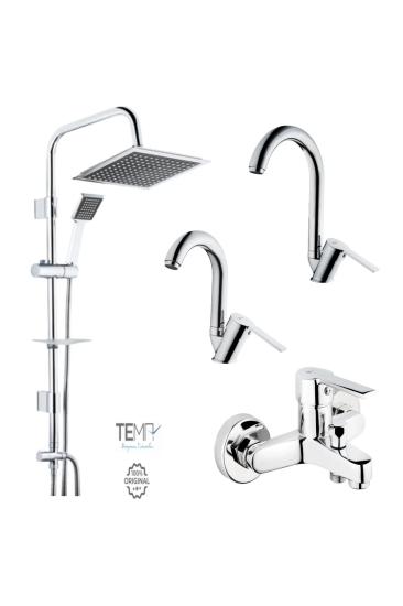 Tema Flora Banyo, Lavabo ve Mutfak Bataryası + Tema 53260 Rain Quadro Tepe Duş Seti