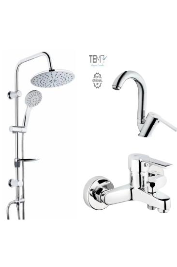 Tema Flora Banyo ve Lavabo Bataryası + Tema 53230 Rain Tondo Tepe Duş Seti