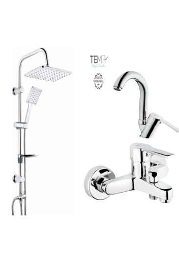 Tema Flora Banyo ve Lavabo Bataryası + Tema 53242 Rain Carismo Duş Seti