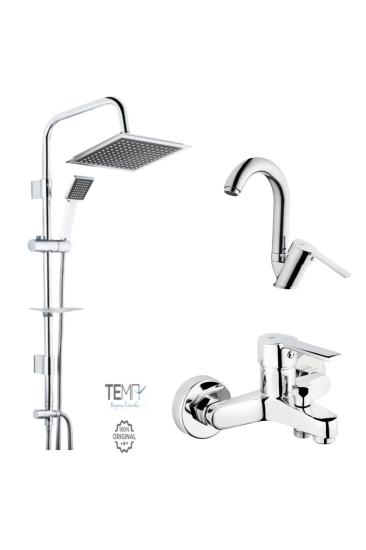 Tema Flora Banyo ve Lavabo Bataryası + Tema 53260 Rain Quadro Tepe Duş Seti
