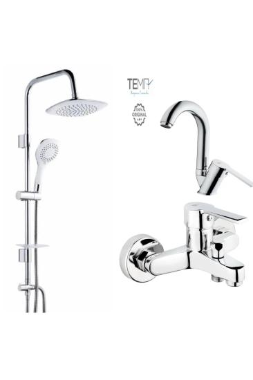 Tema Flora Banyo ve Lavabo Bataryası + Tema 53270 Rain Bianco Tepe Duş Seti