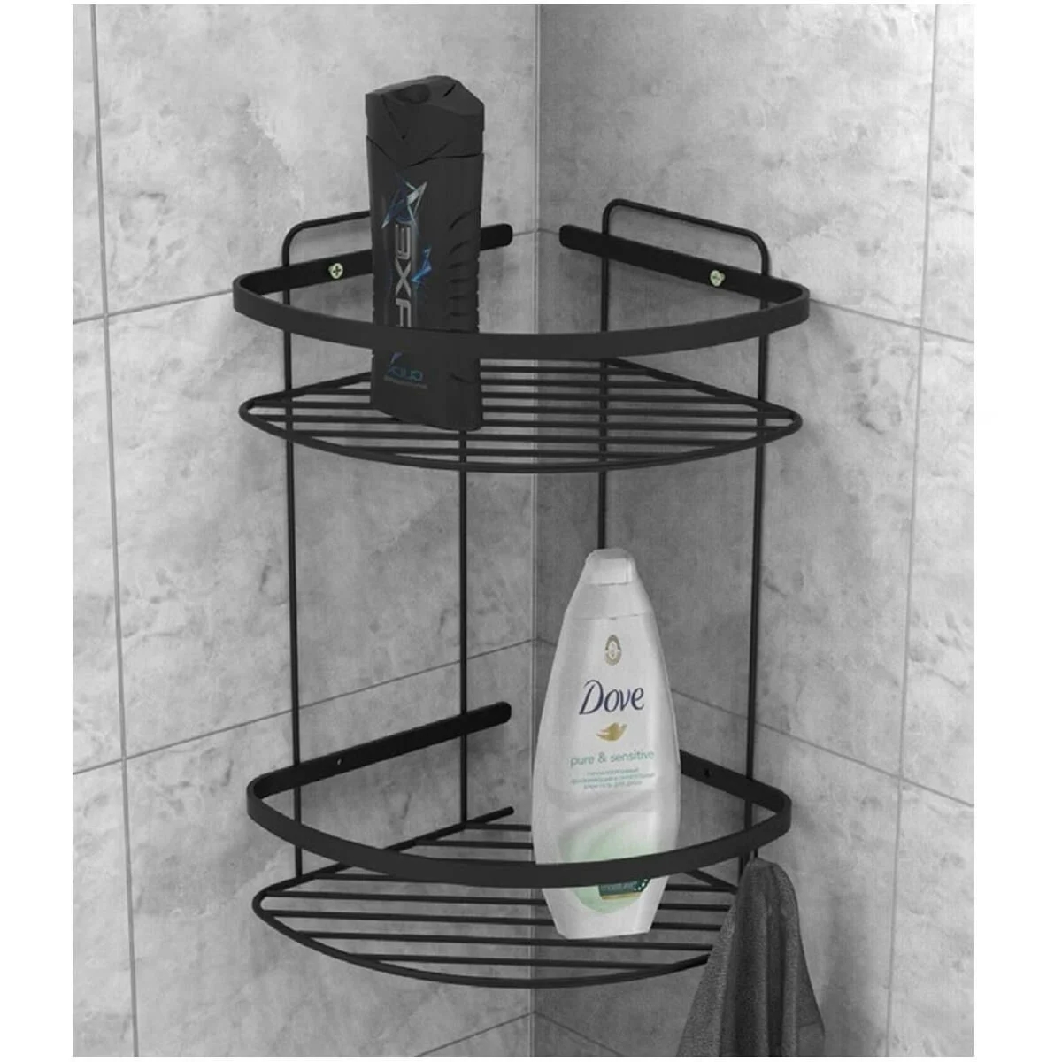 Tema%202%20Katlı%20Köşelik%20Banyo%20Rafı%20Şampuanlık%20Mat%20Siyah%20Paslanmaz%2074052-2m