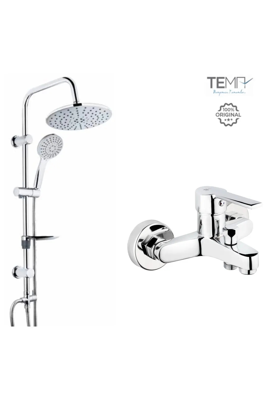 Tema Flora Banyo Bataryası + Tema 53230 Rain Tondo Tepe Duş Seti