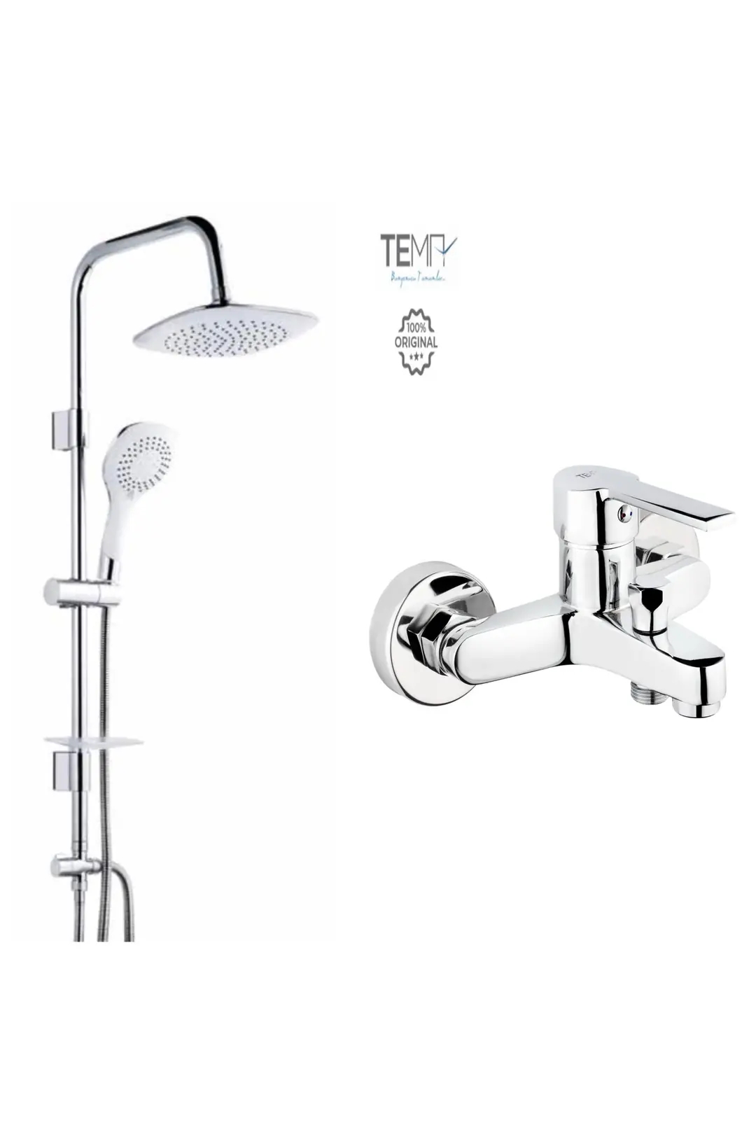 Tema Flora Banyo Bataryası + Tema 53270 Rain Bianco Tepe Duş Seti