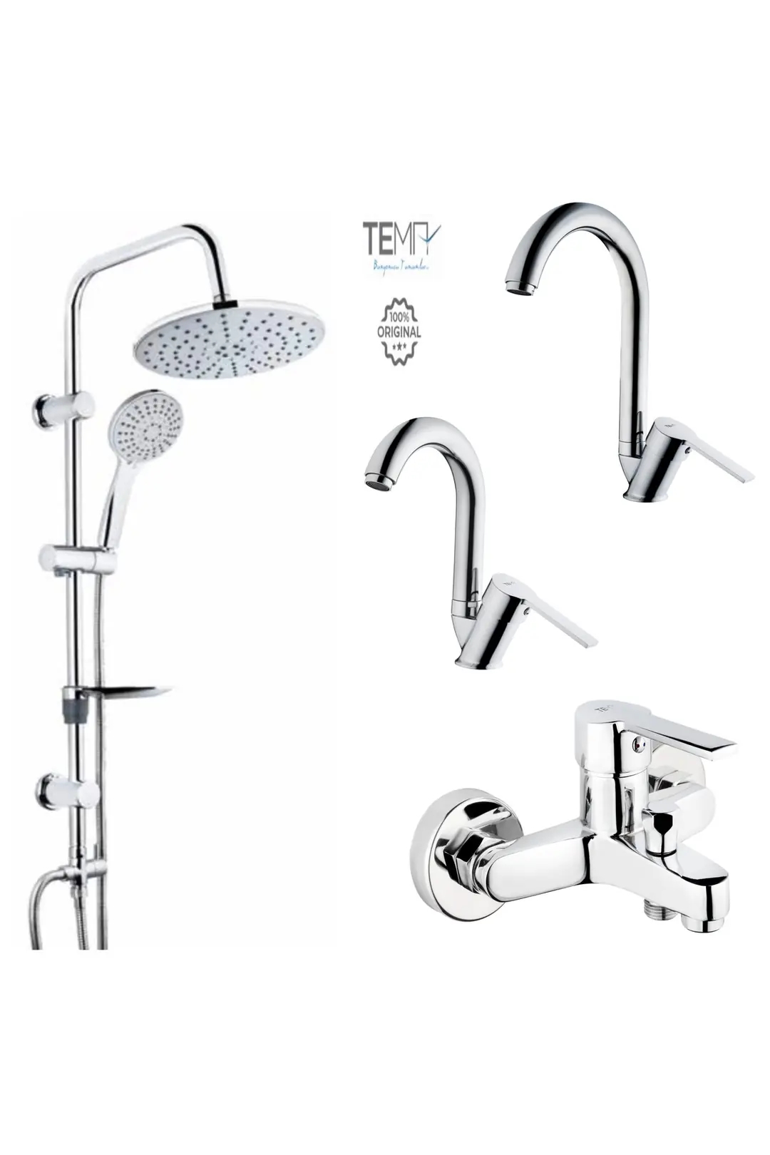 Tema Flora Banyo, Lavabo ve Mutfak Bataryası + Tema 53230 Rain Tondo Tepe Duş Seti