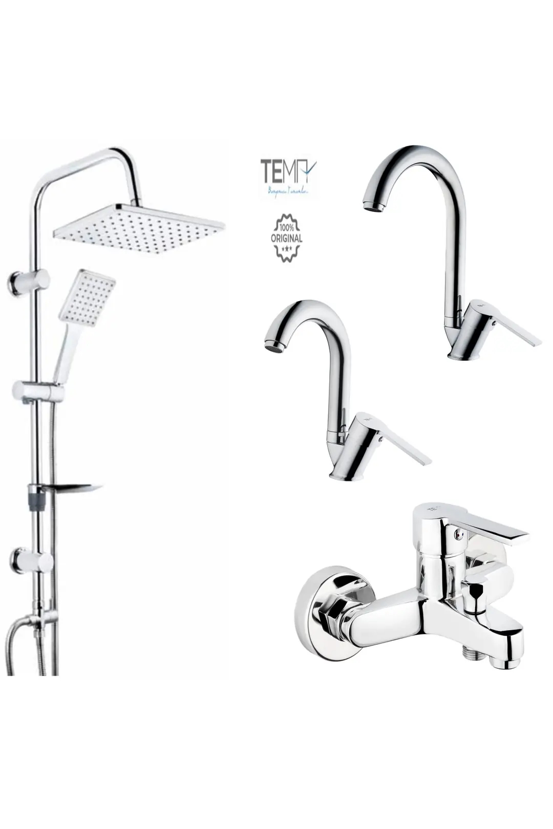 Tema Flora Banyo, Lavabo ve Mutfak Bataryası + Tema 53242 Rain Carismo Duş Seti