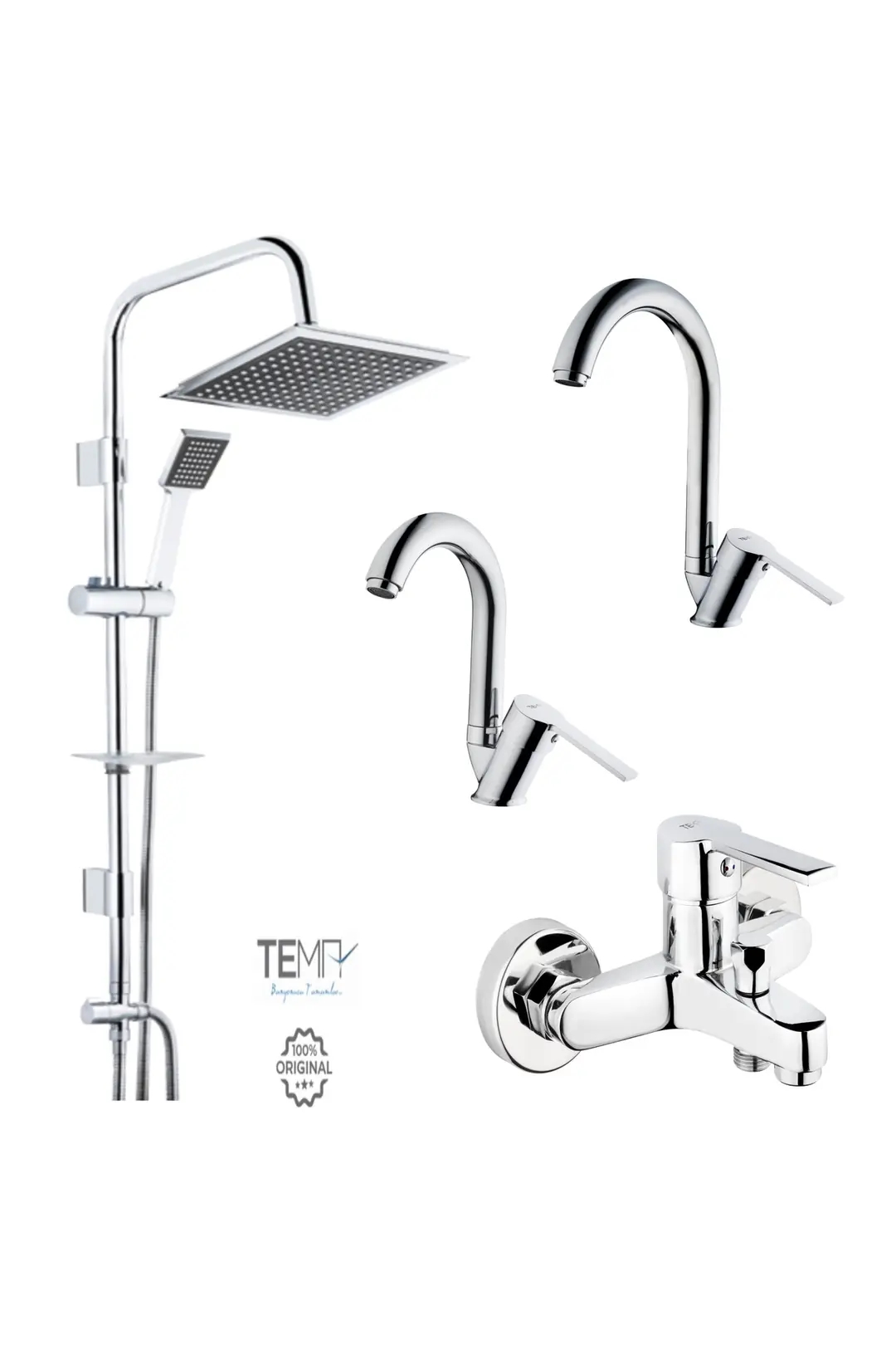 Tema Flora Banyo, Lavabo ve Mutfak Bataryası + Tema 53260 Rain Quadro Tepe Duş Seti