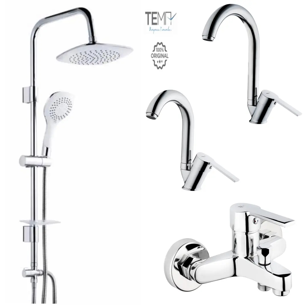 Tema Flora Banyo, Lavabo ve Mutfak Bataryası + Tema 53270 Rain Bianco Tepe Duş Seti