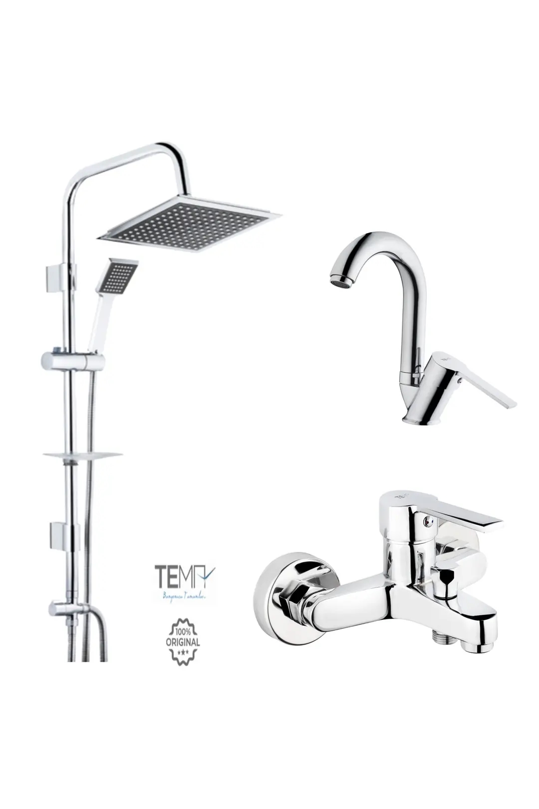 Tema Flora Banyo ve Lavabo Bataryası + Tema 53260 Rain Quadro Tepe Duş Seti