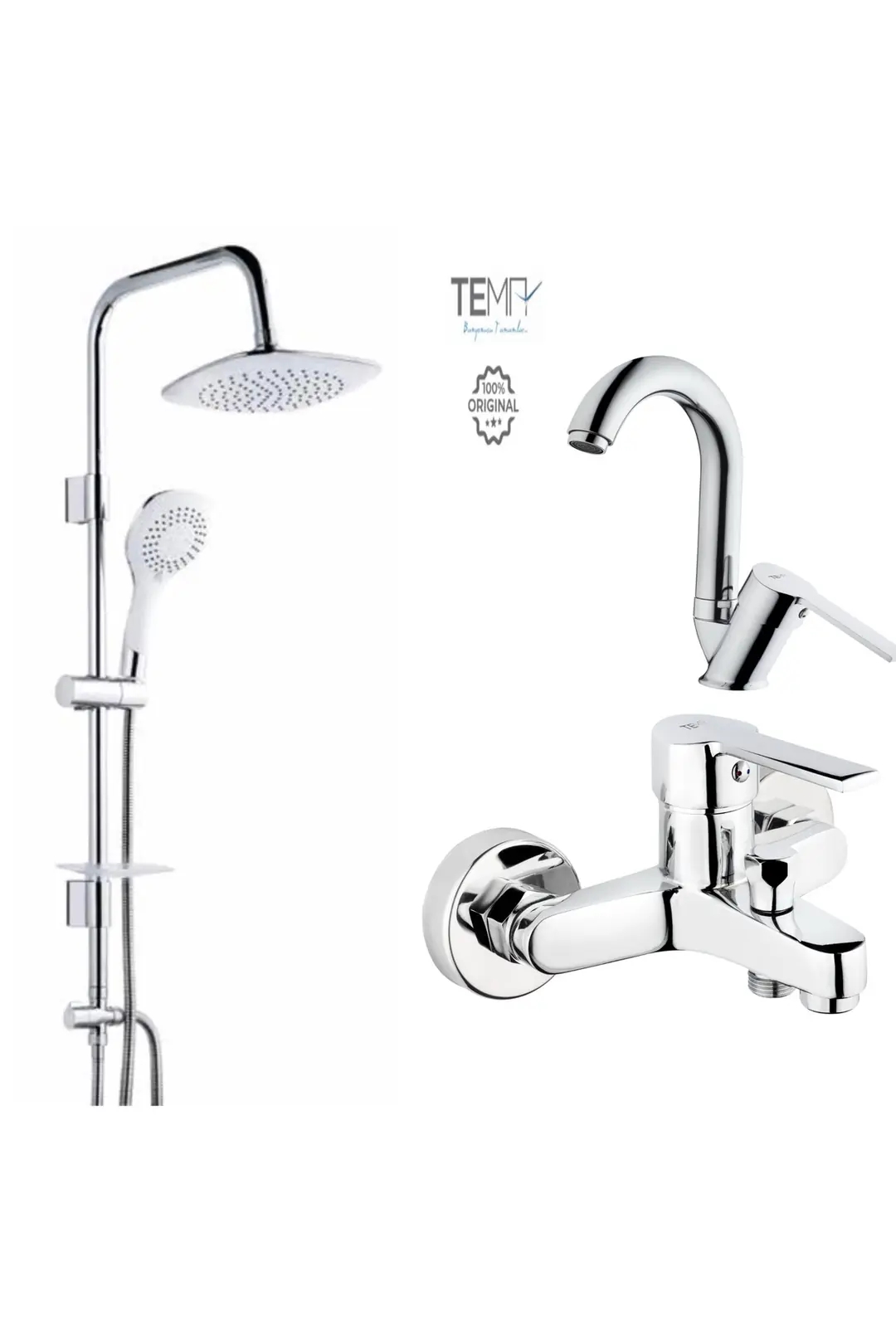 Tema Flora Banyo ve Lavabo Bataryası + Tema 53270 Rain Bianco Tepe Duş Seti